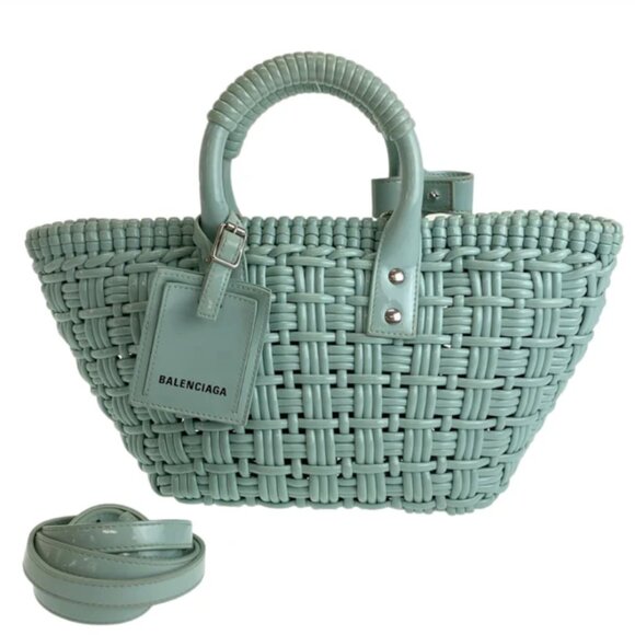 EUC Authentic Balenciaga Bistro Basket Bag XS Green Acqua with Strap - Picture 1 of 12